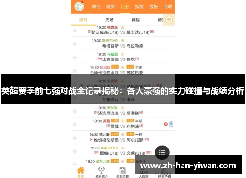 英超赛季前七强对战全记录揭秘：各大豪强的实力碰撞与战绩分析